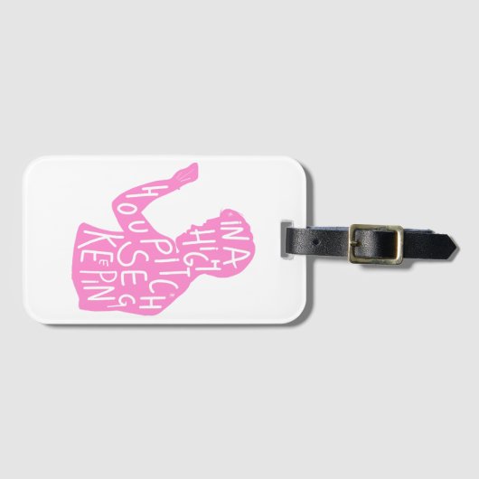 パステルピンクのJJsシルエットハウスキーピング引用文 ラゲッジタグ (正面横)
