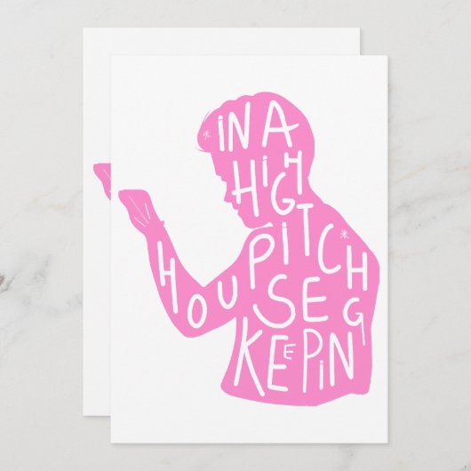 パステルピンクのJJsシルエットハウスキーピング引用文 招待状 (正面/裏面)