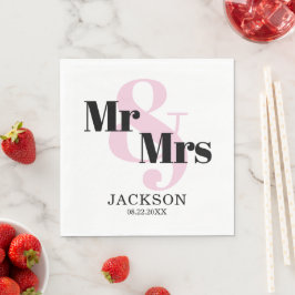 パステルピンクのMr. & Mrs. ウェディング スタンダードランチョンナプキン
