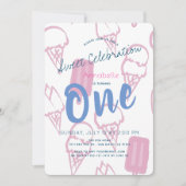 パステルピンクアイスクリームガール1st誕生日 招待状 (正面)