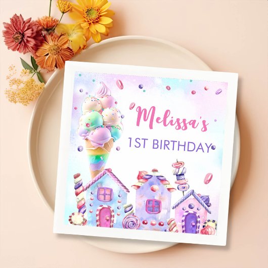 パステルピンクアイスクリームバースデーパーティナプキンス