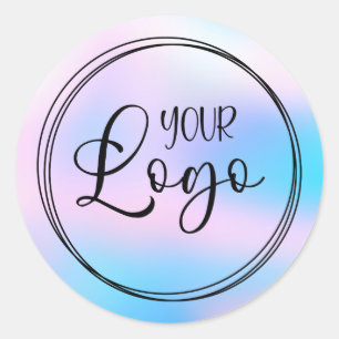 パステルピンクアクアブルーホログラフィックグラデーションロゴ ラウンドシール