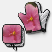 パステルピンクアフリカンバイオレット(Saintpaulia)花 鍋つかみ&鍋敷きセット (正面/裏面)