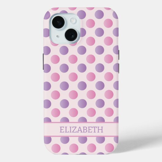 パステルピンクアンドパープル水玉模様名前をカスタムする Case-Mate iPhoneケース (裏面)