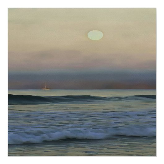 パステルピンクアンドブルーダリアンビーチサンセット ポスター (正面)