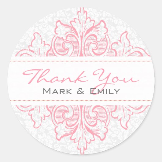 パステルピンクアンドホワイトフローラオーナメント ラウンドシール (正面)