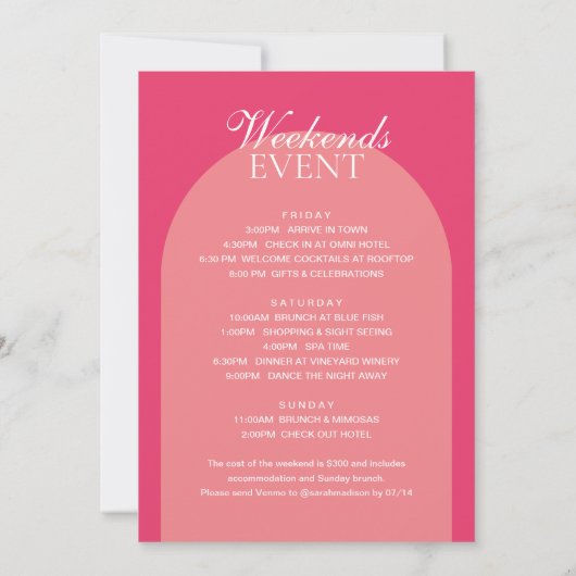 パステルピンクアーチガールズウィークエンドバチェロレッテ 招待状 (裏面)