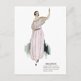 パステルピンクアールデコ1920sファッションイラストレーションPo ポストカード