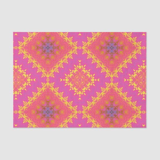 パステルピンクイエローエレガントヴィンテージパターン 薄葉紙 (正面)