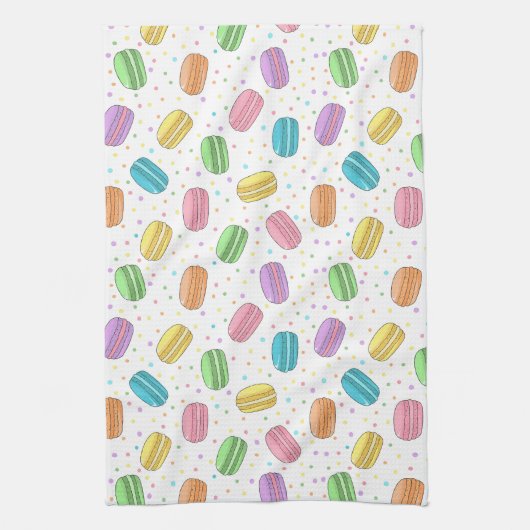 パステルピンクイエローグリーンブルーフランスのマカロン キッチンタオル (縦)