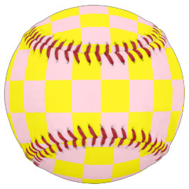 パステルピンクイエローチェッ市松模様にカーボードヴィンテージ ソフトボール
