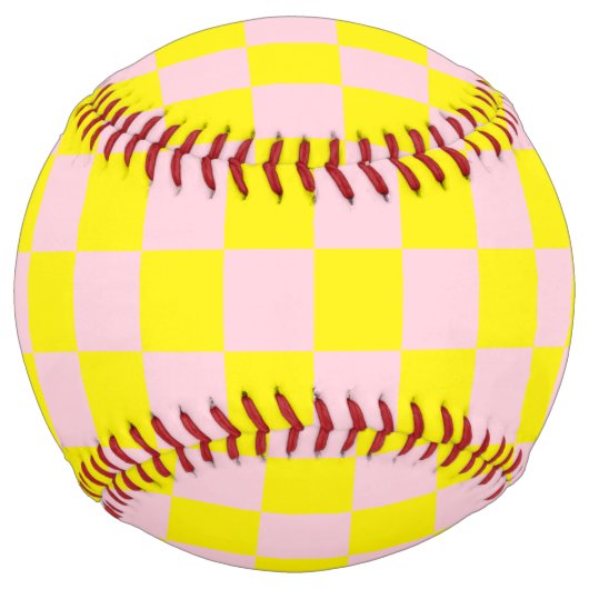 パステルピンクイエローチェッ市松模様にカーボードヴィンテージ ソフトボール (正面)