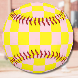 パステルピンクイエローチェッ市松模様にカーボードヴィンテージ ソフトボール