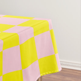 パステルピンクイエローチェッ市松模様にカーボードヴィンテージ テーブルクロス