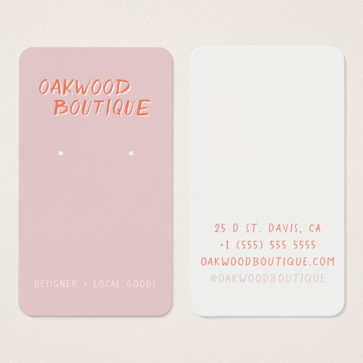 パステルピンクイヤリングジュエリーディスプレイカード (正面&裏面)