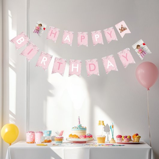 パステルピンクウィンターワンダーランドスノーフレーク バンティングフラッグ