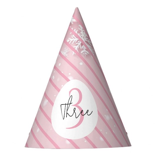 パステルピンクウィンターワンダーランドスノーフレーク パーティーハット (正面)