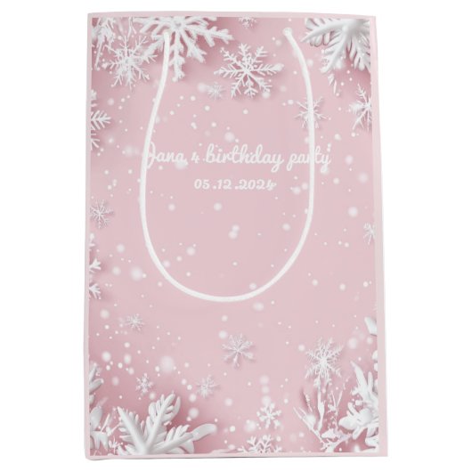 パステルピンクウィンターワンダーランドスノーフレーク ミディアムペーパーバッグ (正面)