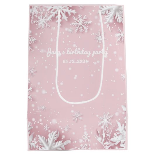 パステルピンクウィンターワンダーランドスノーフレーク ミディアムペーパーバッグ (裏面)