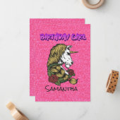 パステルピンクウォリアリティユニコーン誕生日招待状 ノートカード (正面/裏面インサイチュ)