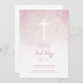 パステルピンクウォーターカラーガールバプテスマ招待状 招待状 (正面/裏面)