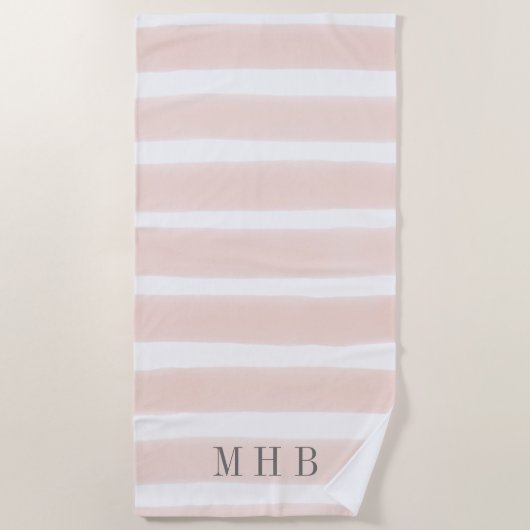 パステルピンクウォーターカラーストライプモノグラム ビーチタオル (正面)
