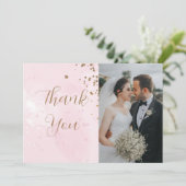 パステルピンクウォーターカラーツーフォトホリデーカード サンキューカード (スタンド正面)