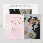 パステルピンクウォーターカラーツーフォトホリデーカード サンキューカード (正面/裏面)