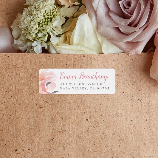 パステルピンクウォーターカラーバラ名前をカスタムする&アドレス ラベル