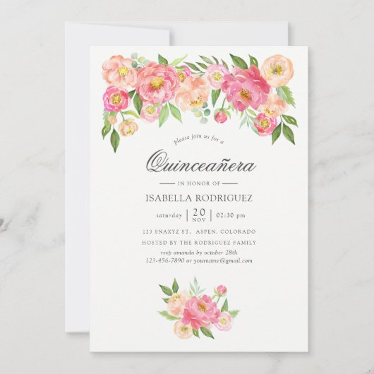 パステルピンクウォーターカラープニーズキンセアニラ 招待状 (正面)