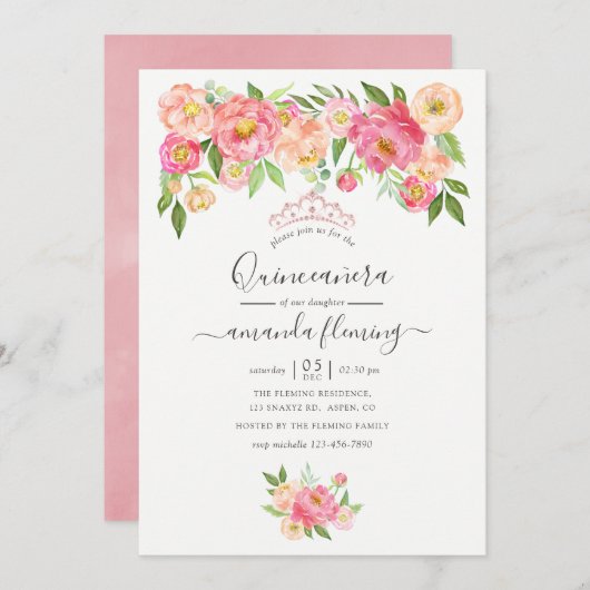 パステルピンクウォーターカラープニーズキンセアニラ 招待状 (正面/裏面)