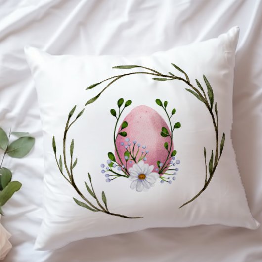 パステルピンクウォーターカラー卵フローラリースイースター クッション