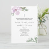 パステルピンクウォーターカラー花模様ツインズバプテスマ 招待状 (スタンド正面)