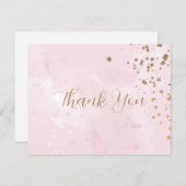 パステルピンクウォーター結婚カラーのサンキューカード サンキューカード (正面/裏面)