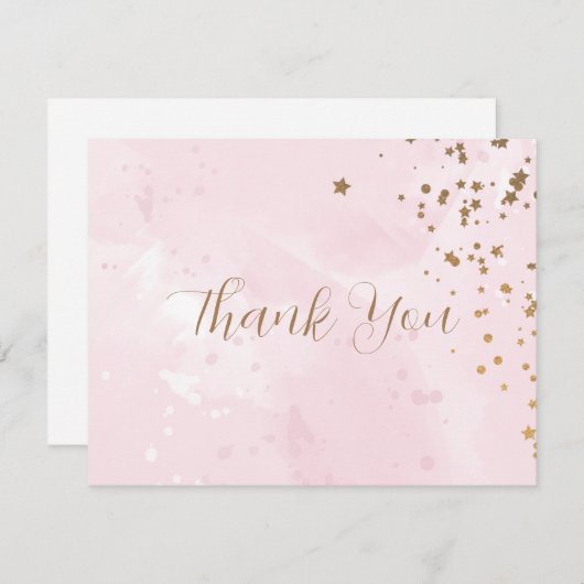 パステルピンクウォーター結婚カラーのサンキューカード サンキューカード (正面/裏面)