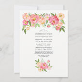 パステルピンクウォーター色の牡丹お祝いの生活 招待状 (正面)