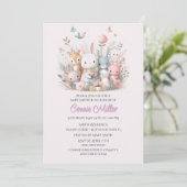 パステルピンクウッドランド動物ベビーシャワー 招待状 (スタンド正面)