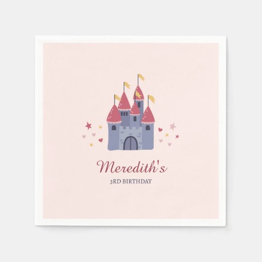 パステルピンクエンチャントキャッスルハート&スターズパーティー スタンダードカクテルナプキン (正面)