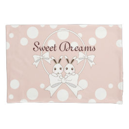 パステルピンクオフホワイトリボンかわいいツインバニーガール 枕カバー