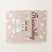 パステルピンクオフホワイトリボンかわいいツインバニーキッズ ジグソーパズル (横)