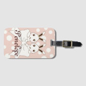 パステルピンクオフホワイトリボンかわいいツインバニーキッズ ラゲッジタグ (正面横)