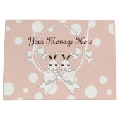 パステルピンクオフホワイトリボンとツインバニー ラージペーパーバッグ (正面)