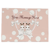 パステルピンクオフホワイトリボンとツインバニー ラージペーパーバッグ (裏面)