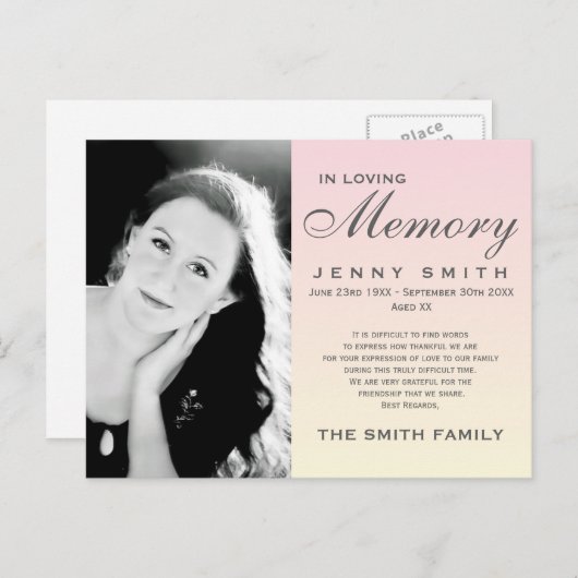 パステルピンクオンブレメモリアル家族承認 ポストカード (正面/裏面)