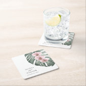 パステルピンクオーランズオンモンステラ結婚トロピカル スクエアペーパーコースター (インサイチュ)