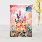パステルピンクカラフルマジカルキャッスル折り紙カード カード (黄色い花)