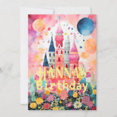パステルピンクカラフルマジカルキャッスル 招待状 (正面)