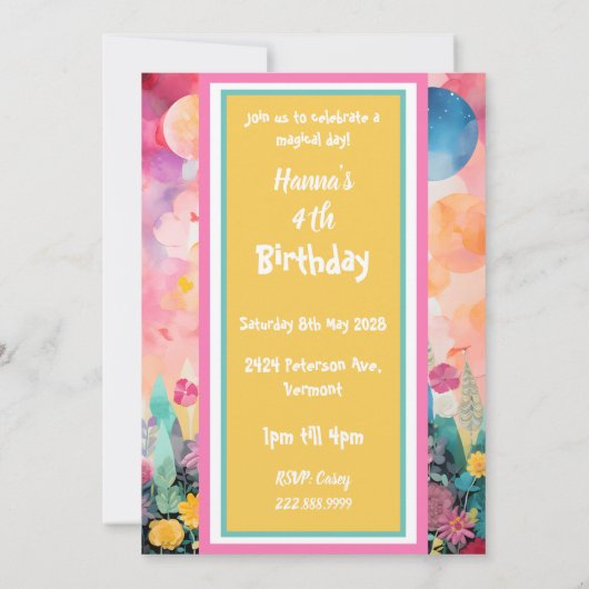 パステルピンクカラフルマジカルキャッスル 招待状 (裏面)