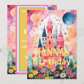 パステルピンクカラフルマジカルキャッスル 招待状 (正面/裏面)