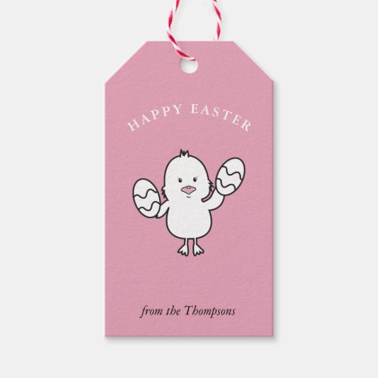 パステルピンクキュートイースターシック&エッグスイラストレーション ギフトタグ (正面)